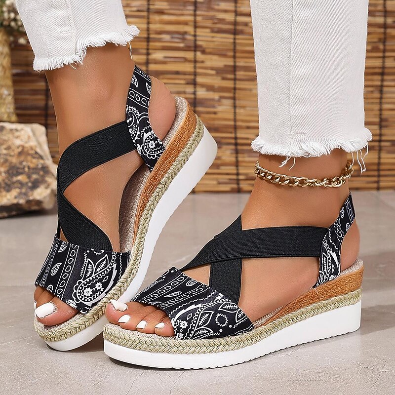 Women's Wedge Sandals Platform Sandals Daily Summer Beach Hidden Heel Open Toe Casual Black Red Blue