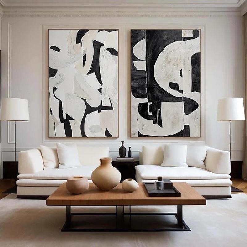 Black And White Acrylic Painting handmade  Abstract  Canvas Art Painting Custom Painting Frame painting Wabi Sabi Abstract Wall Art Painting Home Decor Wall Art Creative Painting3