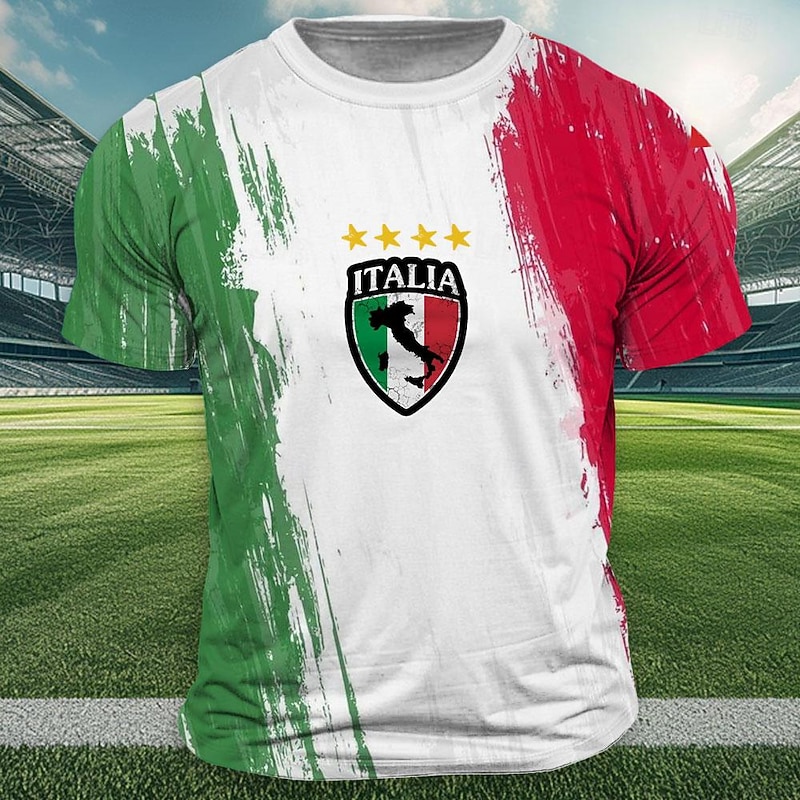 Men's Italia T Shirt Short Sleeve T shirt 3D Print Crew Neck Shirt Outdoor Athleisure White Summer Spring Clothing Apparel S M L XL XXL XXXL