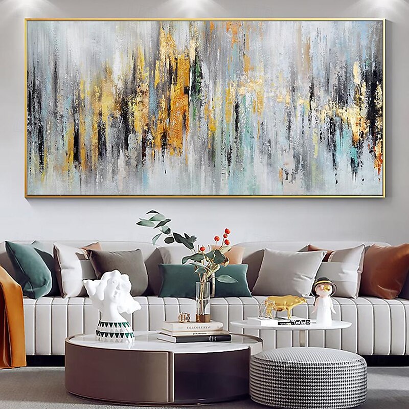 Mintura Handmade Texture Abstract Golden Oil Paintings On Canvas Modern Wall Art Decoration Pictures For Home Decor Rolled Frameless Unstretched Painting