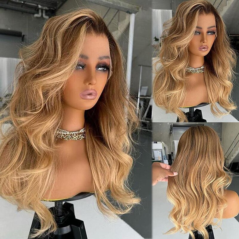 Remy Human Hair 13x4 Lace Front Wig Layered Haircut Brazilian Hair Wavy Multi-color Wig 130% 150% Density Ombre Hair Highlighted / Balayage Hair 100% Virgin Glueless For Women Long Human Hair Lace Wig