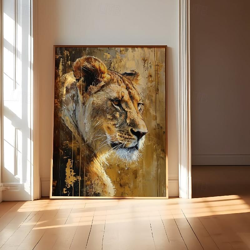 Hand Painted Abstract Oil Painting Temporal Impressionism Lioness Gold White Modern Wall Art Decor Modern Farmhouse Wall Decor Art On Wall4
