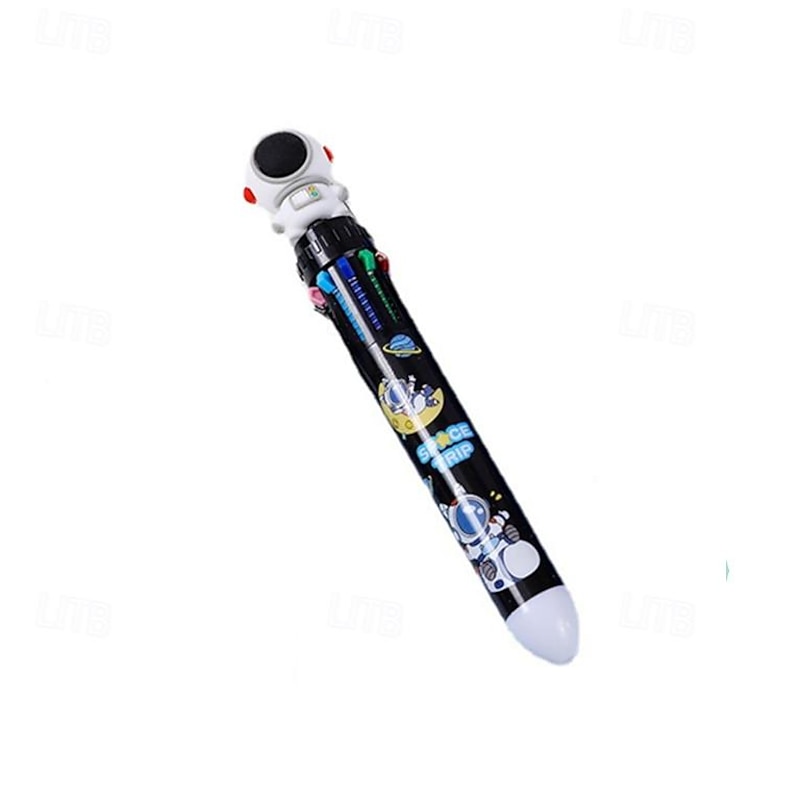 4pcs Student Astronaut 10-color Ballpoint Pen Student Notebook 10-color Pen Creative Astronaut Press Multicolor Pen4