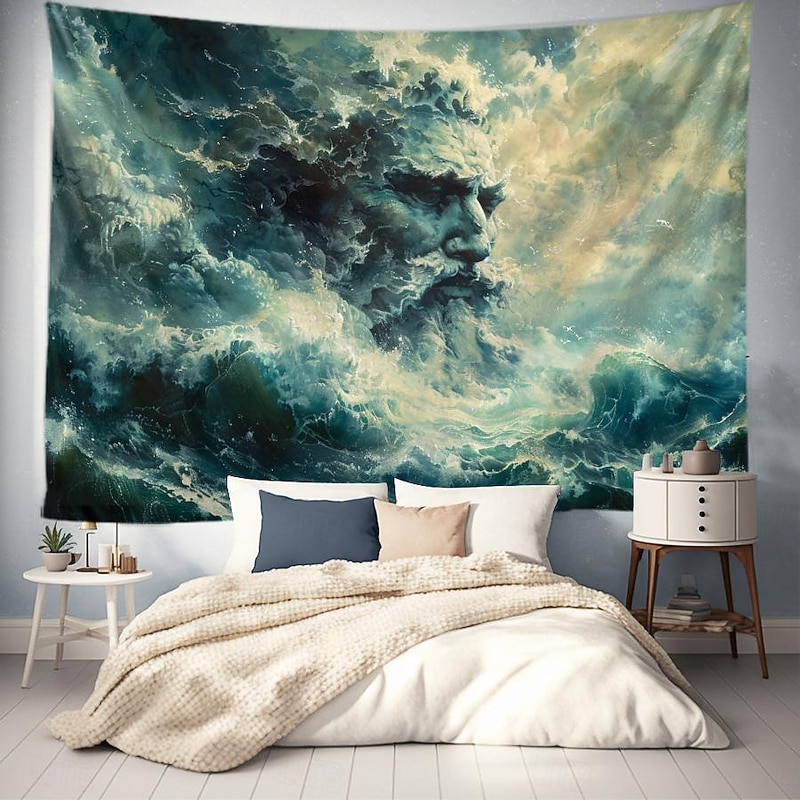 Poseidon God Greek Mythology Hanging Tapestry Wall Art Large Tapestry Mural Decor Photograph Backdrop Blanket Curtain Home Bedroom Living Room Decoration2