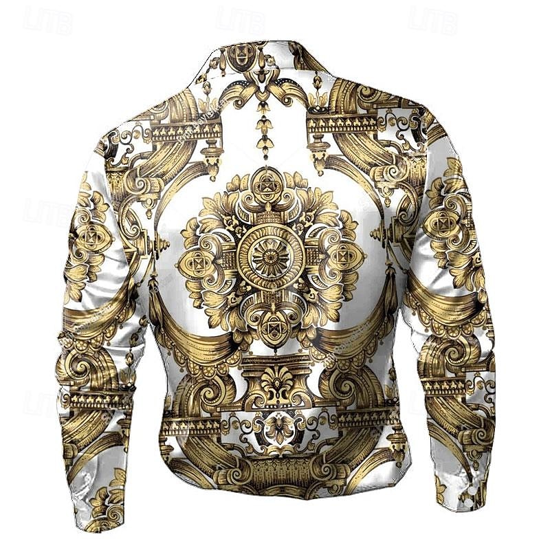 Men's Baroque Dress Shirt Button Up Shirt Long Sleeve Fashion Casual Daily Evening Party Summer Spring Fall Turndown Collared Shirts Buttons Print Yellow2