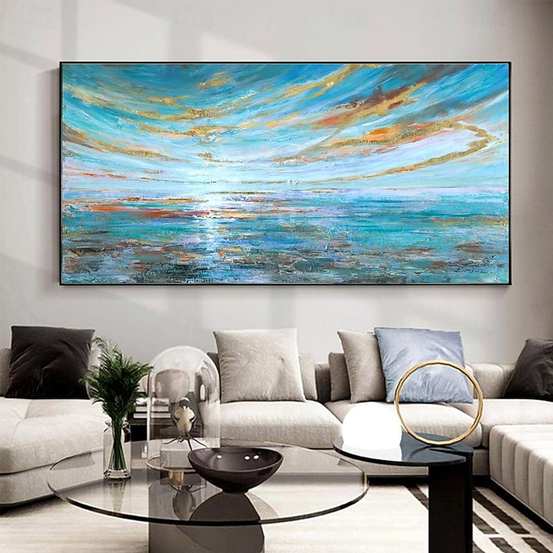 Handmade Oil Painting Canvas Wall Art Decoration Modern Texture Sunset Beach Abstract Landscape for Living Room Home Decor Rolled Frameless Unstretched Painting4