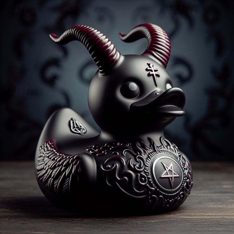 Duck Statue Decor Goth Satanic Duck, Gothic Punk Resin Collectible Figurines Ducks, Cute Little Duck Statue Crafts, Novelty Decorative Satan Duck Ornaments Halloween Decoration3