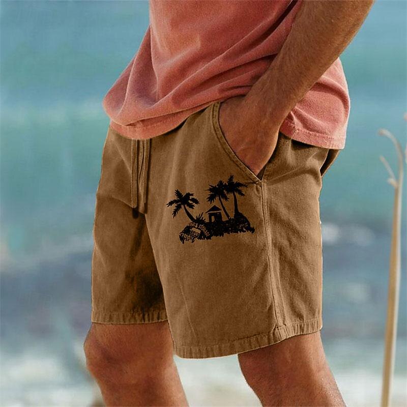 Coconut Tree Men's Cotton Linen Shorts Summer Hawaiian Shorts Beach Shorts Print Drawstring Elastic Waist Breathable Soft 10% Linen Shorts Casual Daily Holiday Streetwear4