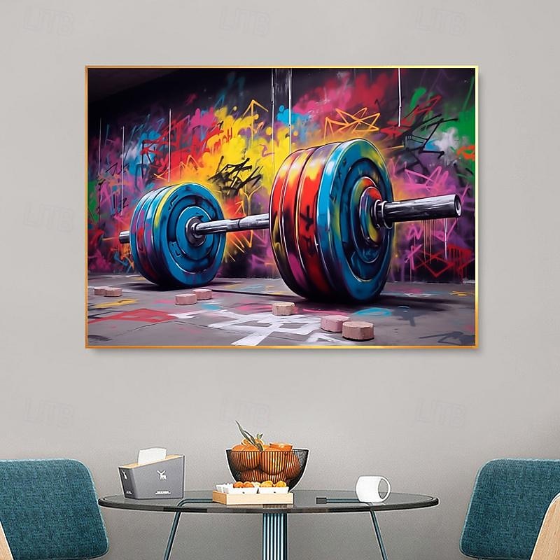 Hand Painted Gym Canvas Wall Art Barbell Graffiti Weightlifting Decor Sport Motivational  Fitness Wall Art Home Decor Large No Frame4