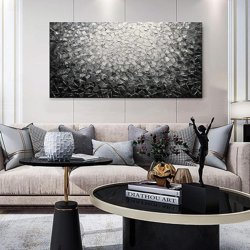 Handmade Oil Painting Canvas Wall Art Decoration Modern Abstract Texture Black White for Living Room Home Decor Rolled Frameless Unstretched Painting