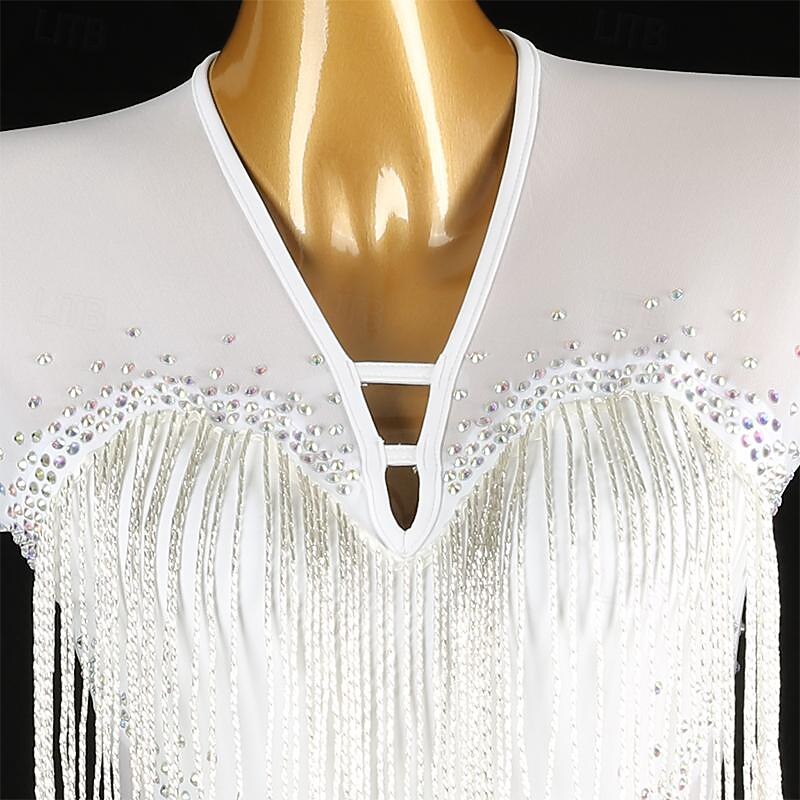 Latin Dance Exotic Dancewear Dress Tassel Crystals / Rhinestones Women's Performance Daily Wear Long Sleeve Spandex3