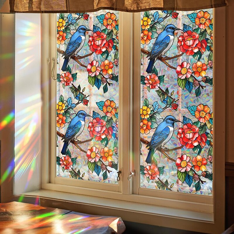 Stained Glass Window Slim Patch PVC Double sided Colored Plant and Flower Removable Window Patch2