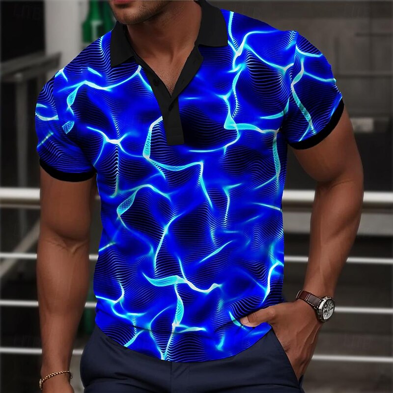 Men's Graphic Polo Shirts Golf Shirt Short Sleeve Polo Shirts Collared Shirts Vacation Wear Rave Wear Party Outfits 3D Print Buttons Spring & Summer Blue Orange Green