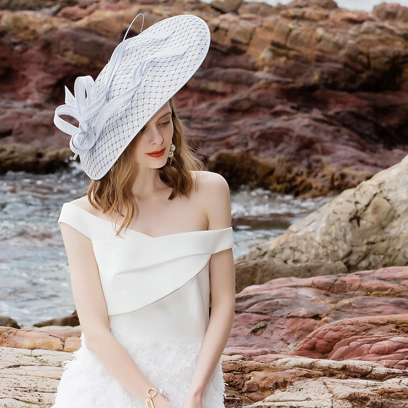 Headbands Fascinators Hats Flax Bowler / Cloche Hat Sun Hat Saucer Hat Wedding Tea Party Elegant Wedding With Feather Bowknot Headpiece Headwear2