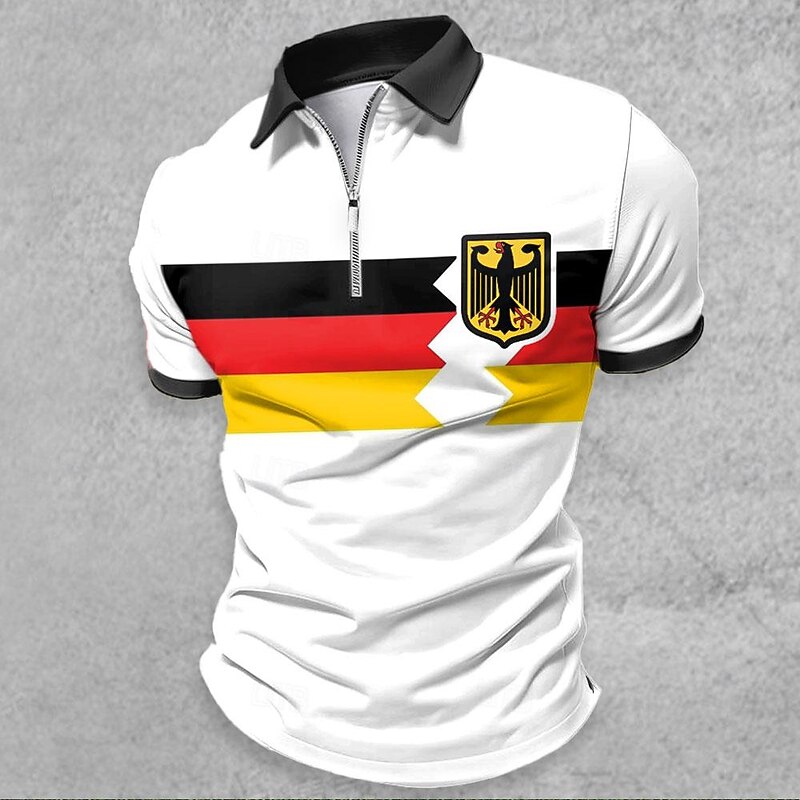 Men's Veterans Patriotic Zip Polo Shirts Golf Shirt Short Sleeve Polo Shirts Collared Shirts Streetwear Vacation Wear Party Outfits 3D Print Quarter Zip Polo Spring & Summer White Yellow3