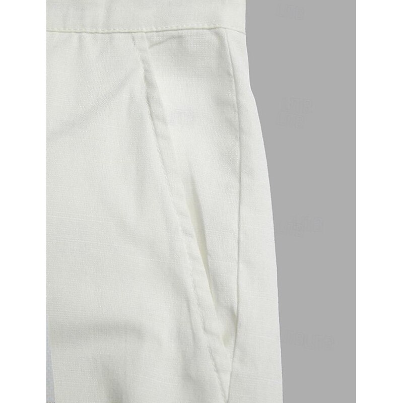 Men's Linen Pants Trousers Summer Pants Multi Pocket Straight Leg Plain Comfort Breathable Full Length Outdoor Casual Daily Fashion Streetwear Black White3