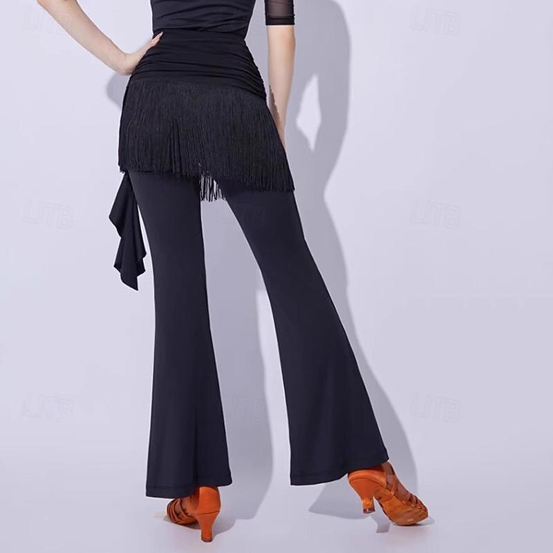 Latin Dance Ballroom Dance Pants Tassel Pure Color Splicing Women's Performance Training Milk Fiber2