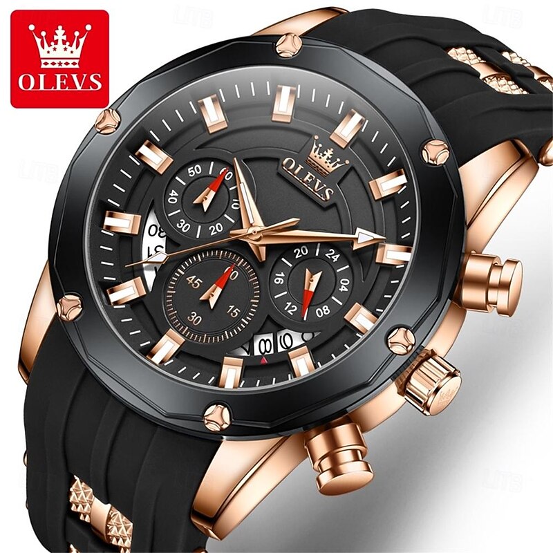OLEVS Men Quartz Watch Outdoor Sports Fashion Wristwatch Luminous Calendar Chronograph Waterproof Silicone Gel Watch - Main Image