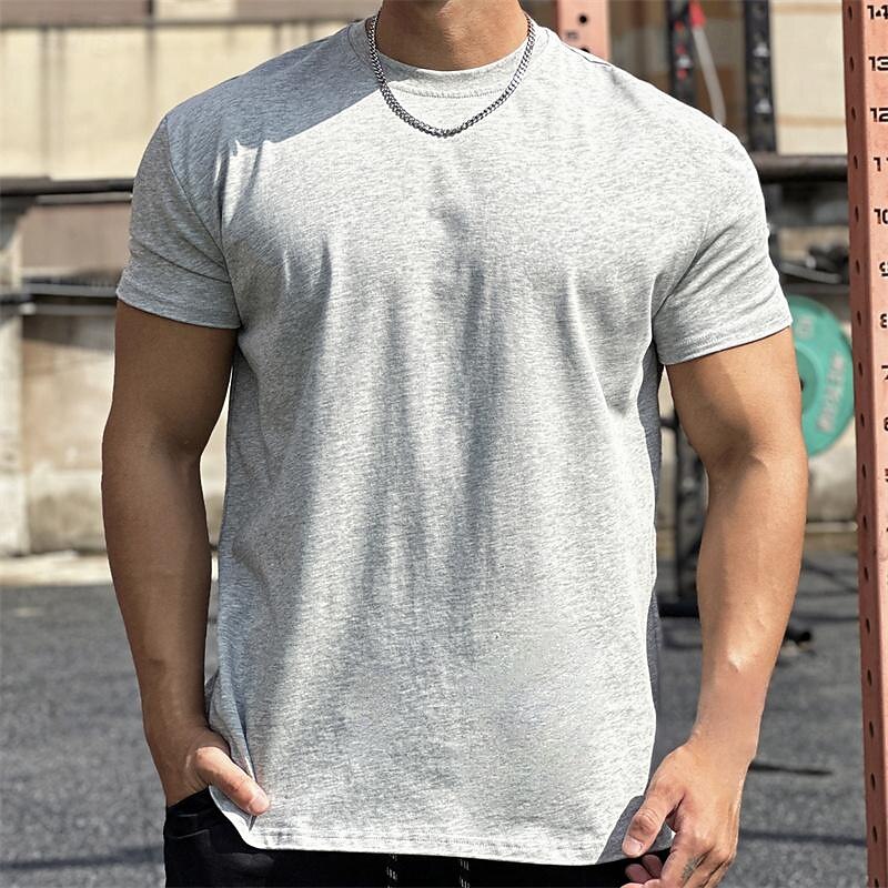 Men's Running T-Shirt Short Sleeve Tee Tshirt Casual Athleisure Solid Colored Cotton Quick Dry Soft Breathable Gym Workout Walking Jogging Sportswear Activewear Dark Grey Black White4
