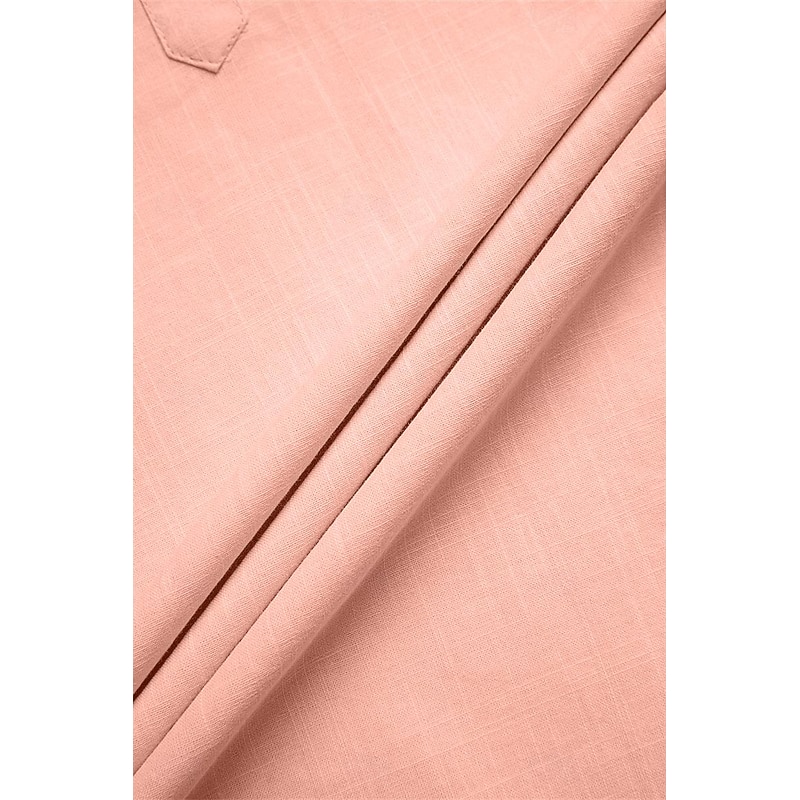 Men's Shirt Linen Shirt Popover Shirt Summer Shirt Beach Wear Band Collar Shirt Plain Vacation Casual Black White Yellow Pink Short Sleeve Henley Summer Clothing Apparel4