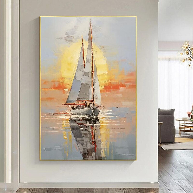 Oil Painting Handmade Hand Painted Wall Art Abstract Boat Canvas Painting Home Decoration Decor Stretched Frame Ready to Hang3