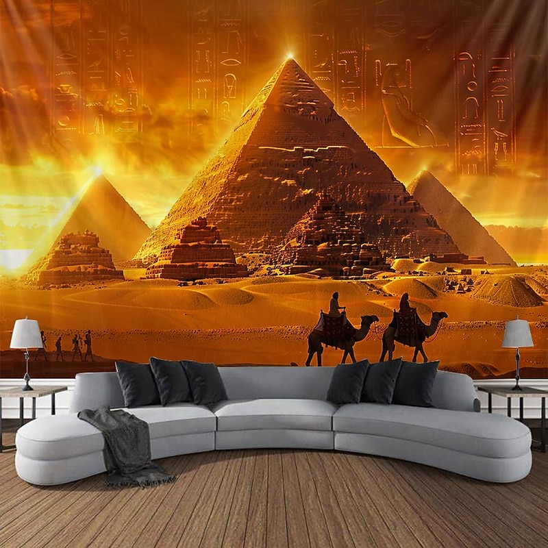 Egyptian Pyramid Desert Hanging Tapestry Wall Art Large Tapestry Mural Decor Photograph Backdrop Blanket Curtain Home Bedroom Living Room Decoration Camels