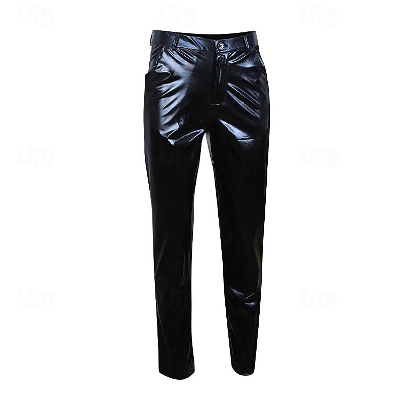 Men's Trousers Faux Leather Pants Casual Pants Front Pocket Plain Comfort Party Daily Holiday Fashion Glitters Silver Black3