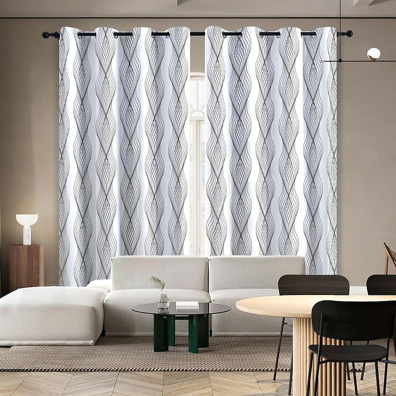 2 Panels Blackout Curtain Set Diamond Stripe Art Curtain Blackout Heat Insulation Black Lined Soundproof Curtains Suitable for Adults Children's Bedroom Living Room Balcony
