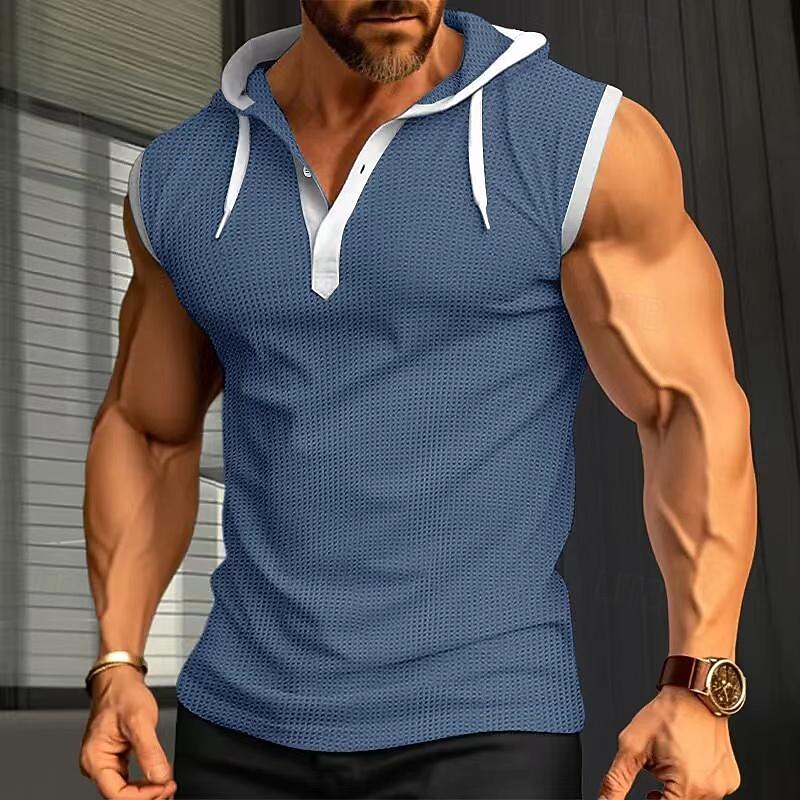 Men's Waffle Shirt Tank Top Undershirt Sleeveless Shirt Sleeveless Hooded Summer Plain Fashion Designer Muscle Outdoor Going out Gym Black White Red Top Tee for Men
