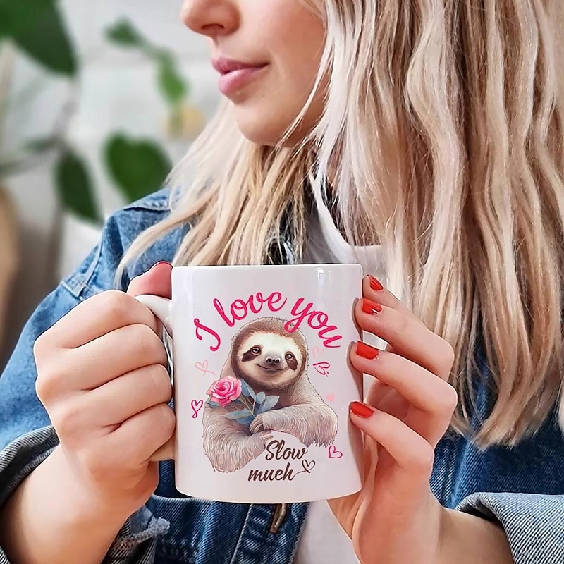 1PC I Love You Slow Much Coffee Mug Ceramic Coffee Cups Cute Sloth Water Cups Summer Winter Drinkware Birthday Gifts Holiday Gifts New Year Gifts Valentine's Day Gifts