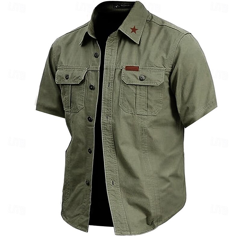 Men's Star Work Shirt Western Shirt Cargo Shirt Short Sleeve Casual Tactical Sports & Outdoor Going out Summer Spring Turndown Print Army Green Khaki Dark Blue Beige4