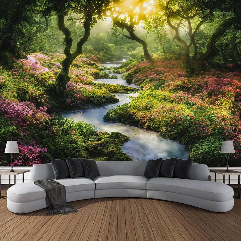 Cherry Blossom Landscape Hanging Tapestry Wall Art Large Tapestry Mural Decor Photograph Backdrop Blanket Curtain Home Bedroom Living Room Decoration 9