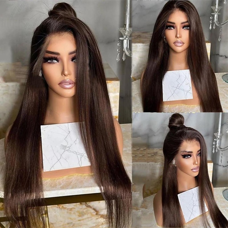 Remy Human Hair 13x4 Lace Front Wig Free Part Brazilian Hair Silky Straight Auburn Wig 130% 150% Density with Baby Hair Natural Hairline 100% Virgin Pre-Plucked For Women Long Human Hair Lace Wig