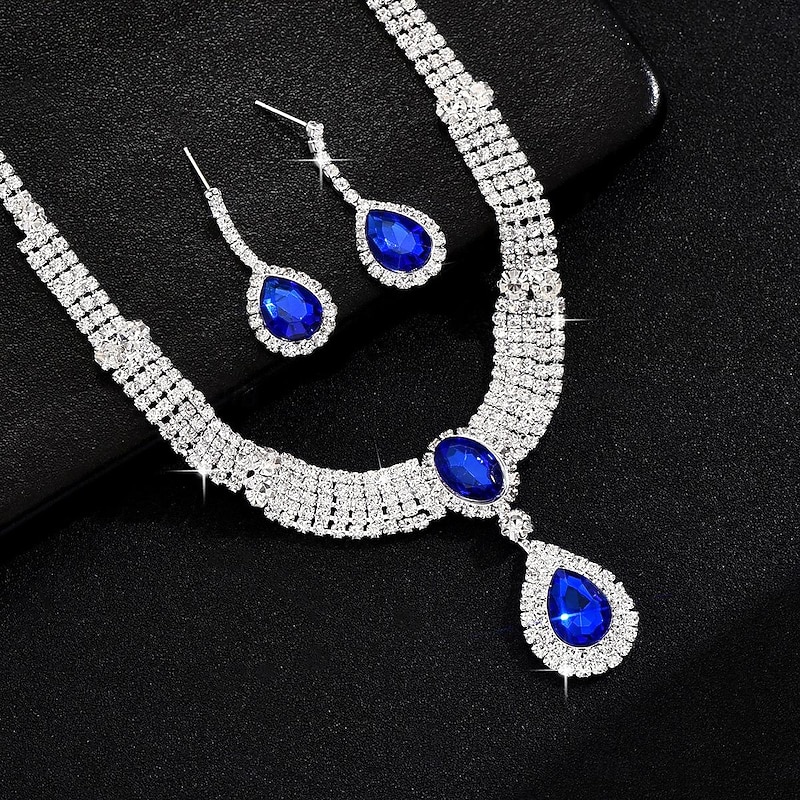 Bridal Jewelry Sets Two-piece Suit Imitation Diamond 1 Necklace Earrings Women's Vintage Dainty Sweet Lovely Classic Love Precious Diamond Water Drop Jewelry Set For Wedding Gift3