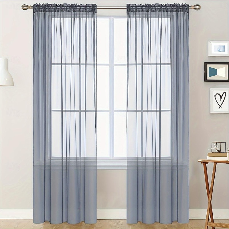Solid Color Trilon Curtains, Gauze Curtains, Semi-Blackout Balcony Thin Curtains4