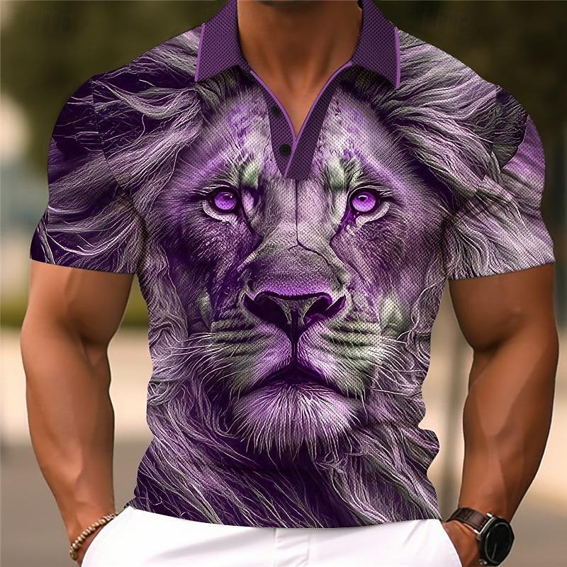 Men's Golf Shirt Short Sleeve Polo Shirts Collared Shirts Funny Streetwear Vacation Wear Party Outfits Buttons 3D Print Summer Spring Blue Purple Green4