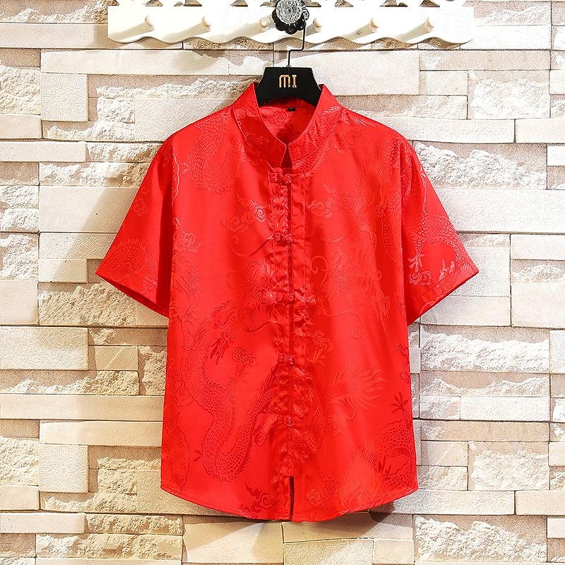 Men's Shirt Chinese Collar Shirt Mandarin Collar Shirt Summer Shirt Casual Shirt Button Up Shirt Black White Red Gray Short Sleeve Plain Mandarin Collar Vacation Holiday Clothing Apparel Fashion2