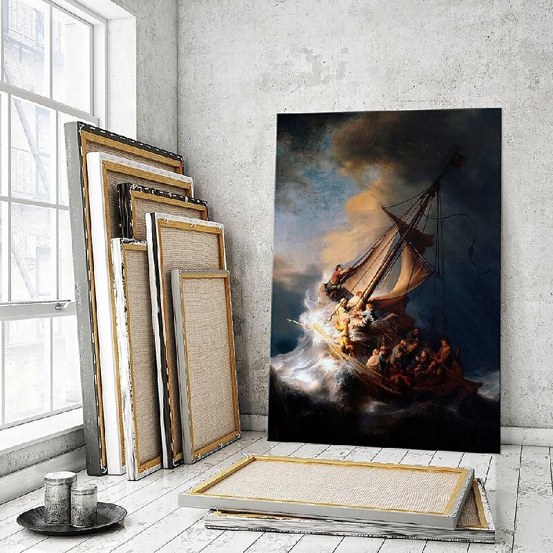 Storm oil painting Hand painted Rembrant - Christ in the Storm on the Sea of Galilee oil painting  Rembrant - Christ painting for Room decor Apartment decor Entryway decor Dorm room decor Seascape art2
