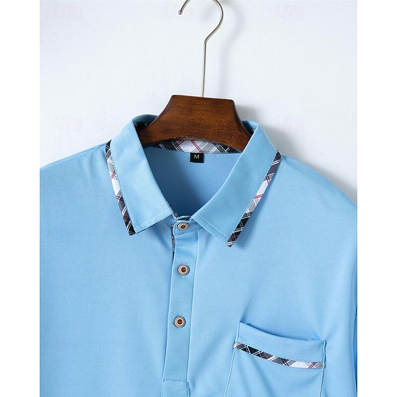 Men's Golf Shirt Golf Polo Work Casual Lapel Short Sleeve Basic Modern Color Block Patchwork Button Spring & Summer Regular Fit Black Pink Wine Sky Blue Golf Shirt4