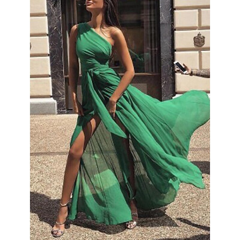 Women's Maxi Dress Cocktail Dress Wedding Guest Dress Chiffon Dress A Line Dress Elegant Sexy Formal Wedding Party Regular Fit Sleeveless V Neck Yellow Red Purple Green Summer2