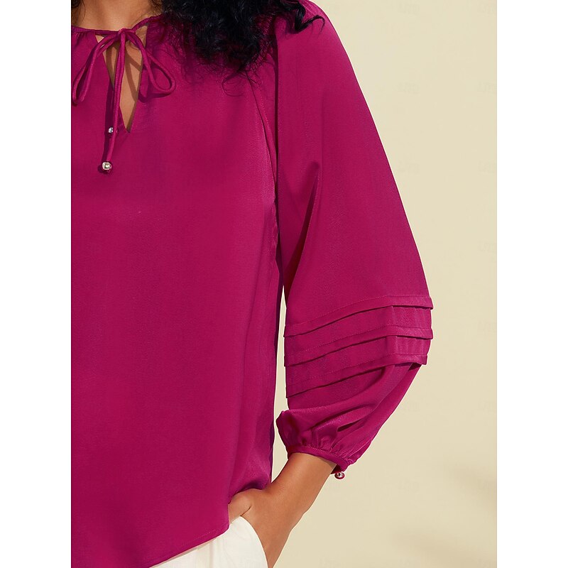 Satin Solid Shimmery Raglan Sleeve Casual Blouse3