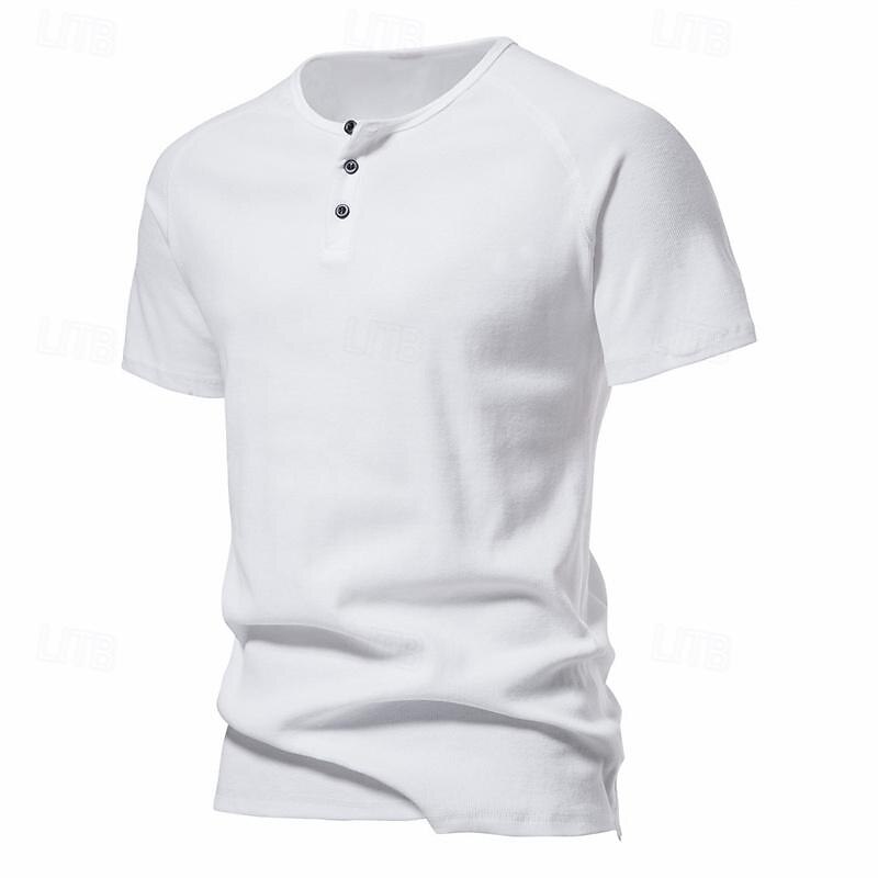 Men's Button T Shirt T Shirt Henley Shirt Tee Short Sleeve Henley Spring & Summer Plain Pit Strip Fashion Designer Basic Vacation Street Going out Black White Navy Blue Top Tee for Men2