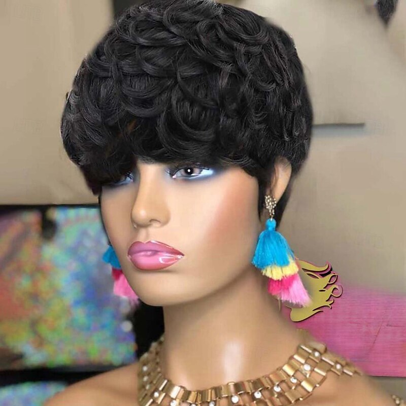 Short Curly Pixie Cut Wig Human Hair Short Wigs for Black Women pixie cut wigs human hair Short Human Hair Pixie Cut Glueless Wig Short Wigs Natural Curly Color 1B2