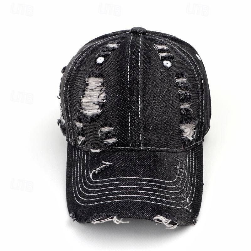 Men's Baseball Cap Sun Hat Trucker Hat Black Deep Blue Cotton Ripped Fashion Casual Street Daily Plain Adjustable Sunscreen Breathable4