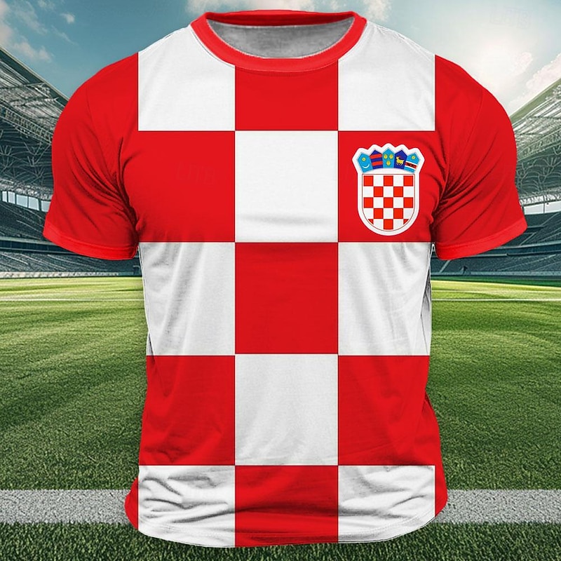 Men's Croatia T Shirt Short Sleeve T shirt 3D Print Crew Neck Shirt Outdoor Athleisure Red Summer Spring Clothing Apparel S M L XL XXL XXXL