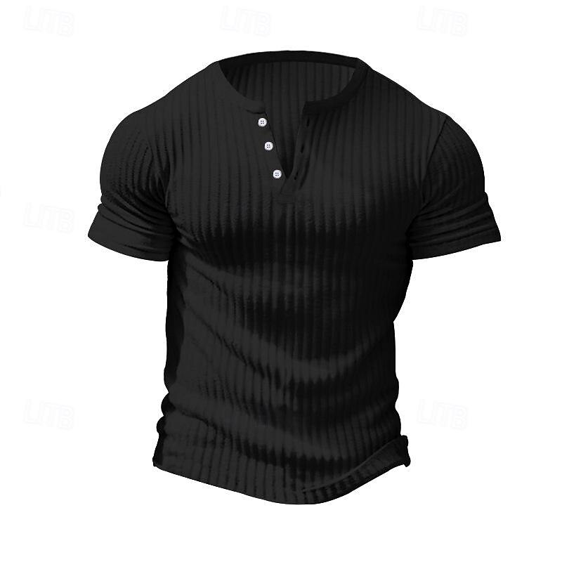 Men's Button T Shirt T Shirt Henley Shirt Tee Short Sleeve Henley Spring & Summer Plain Pit Strip Fashion Designer Basic Vacation Street Going out Wine Black White Top Tee for Men 7