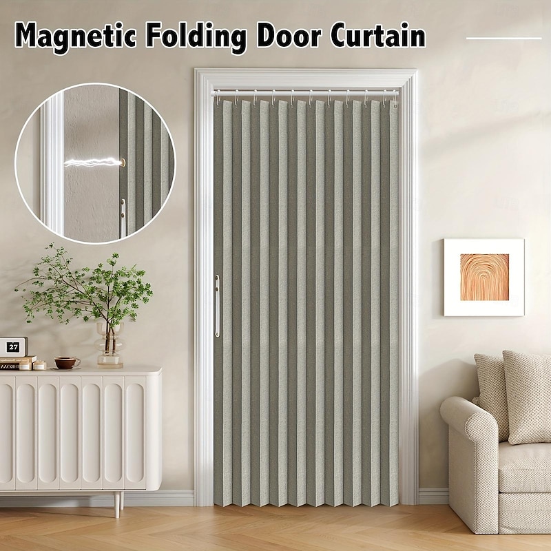 Kitchen Curtains Doorways Pleated Folding Curtain with Hooks Waterproof Fabric Doors Curtain for Closet and Room Divider 1 Panel