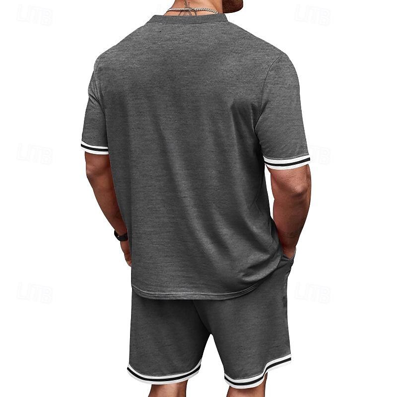 Men's T-shirt Suits 2 Pieces Outfits Tee & Shorts Short Sleeve Crew Neck Summer Color Block Fashion Casual 2 Piece Vacation Daily Wear Going out Black Red Navy Blue Top Tee for Men4