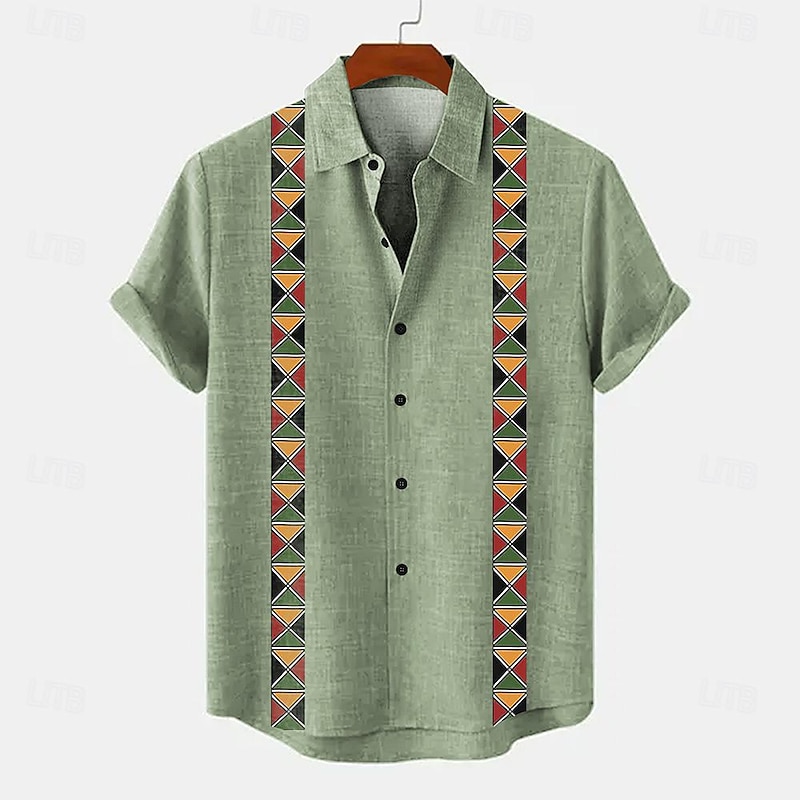 Men's Shirt Linen Shirt Guayabera Shirt Retro Shirts Vintage Shirt Ethnic Shirt Striped Formal Outdoor Blue Brown Green Short Sleeve Turndown Summer Clothing Apparel