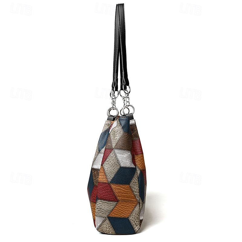 Women's Shoulder Bag PU Leather Shopping Holiday Zipper Large Capacity Geometric Black3